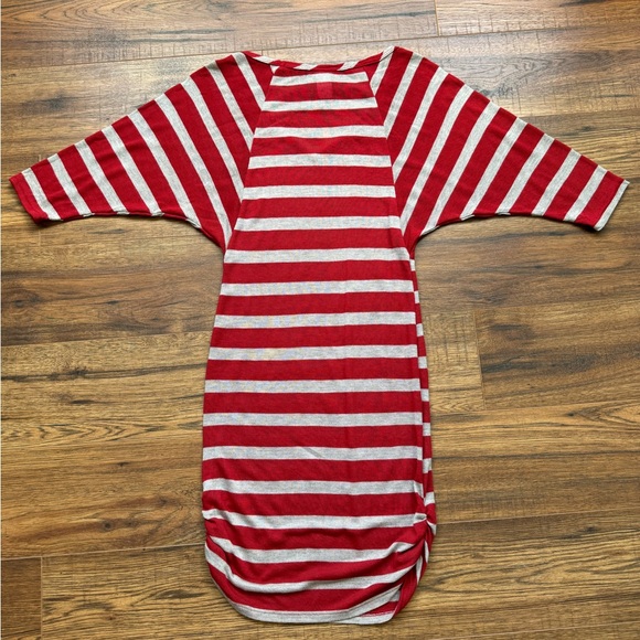 Small Blue Rain Red and Gray Stripe Midi Dress. - Picture 5 of 6